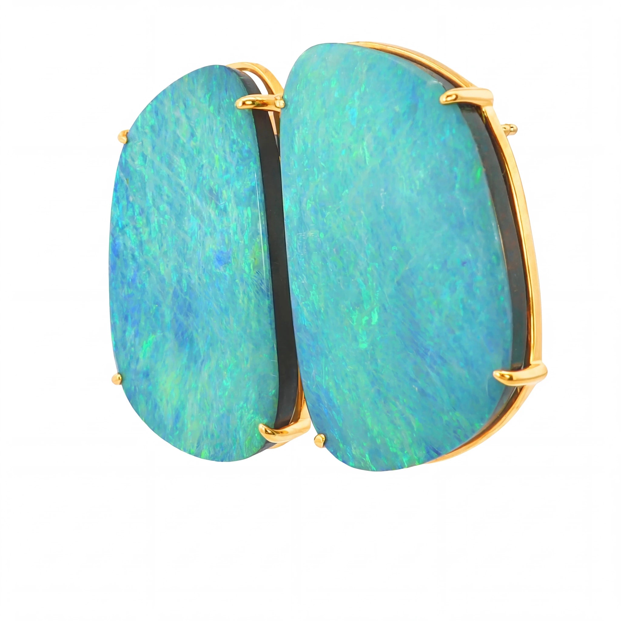Australian Doublet Opal Earrings 23x13mm Green Blue Gold Plated Sterling Silver - Australian Opal Cutters and Pearl Divers