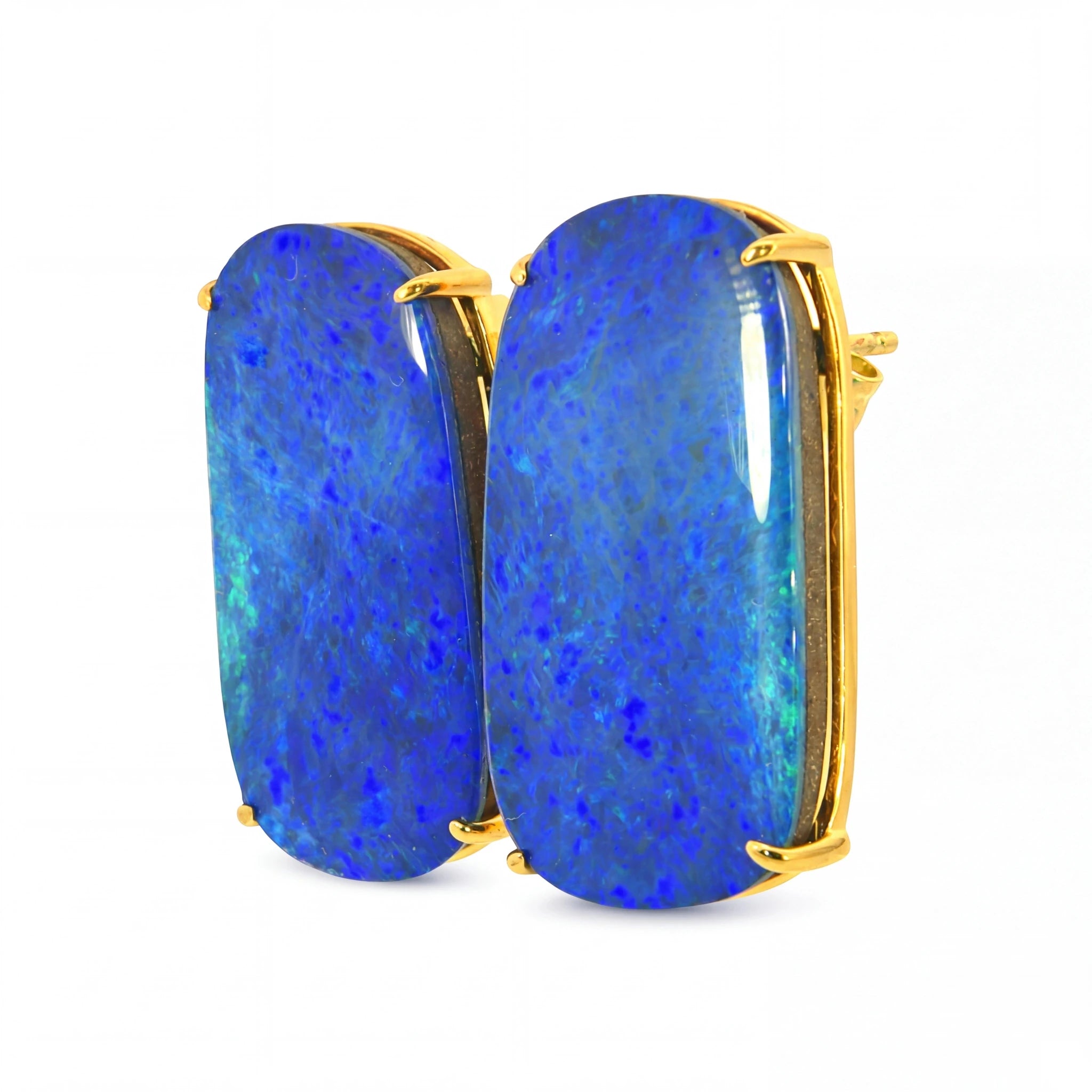 Australian Doublet Opal Earrings 21x11mm Deep Blue Gold Plated Sterling Silver | Australian Opal Cutters - Australian Opal Cutters and Pearl Divers