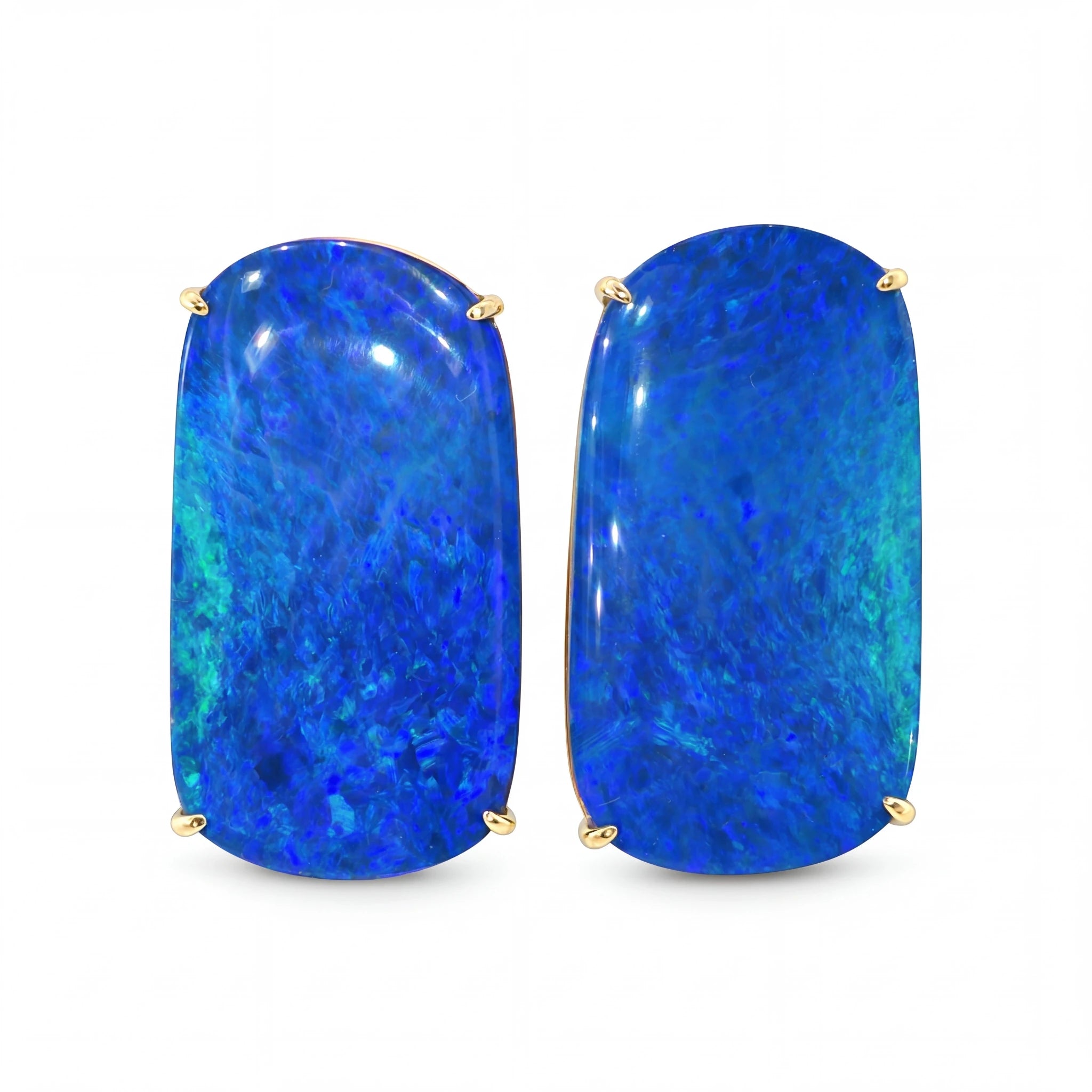 Australian Doublet Opal Earrings 21x11mm Deep Blue Gold Plated Sterling Silver | Australian Opal Cutters - Australian Opal Cutters and Pearl Divers