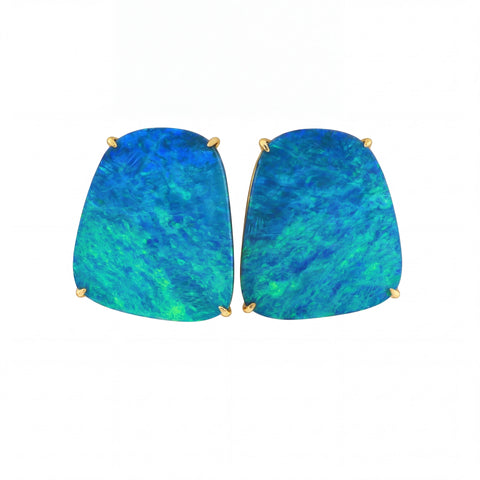 Australian Doublet Opal Earrings 21x17mm Gold Plated Sterling Silver - Australian Opal Cutters and Pearl Divers
