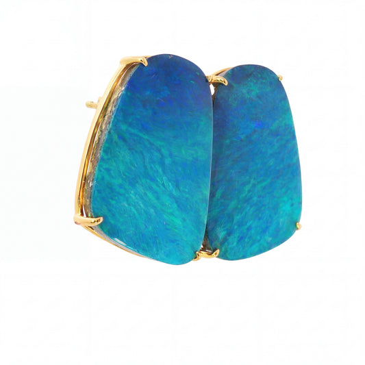 Australian Doublet Opal Earrings 21x17mm Gold Plated Sterling Silver