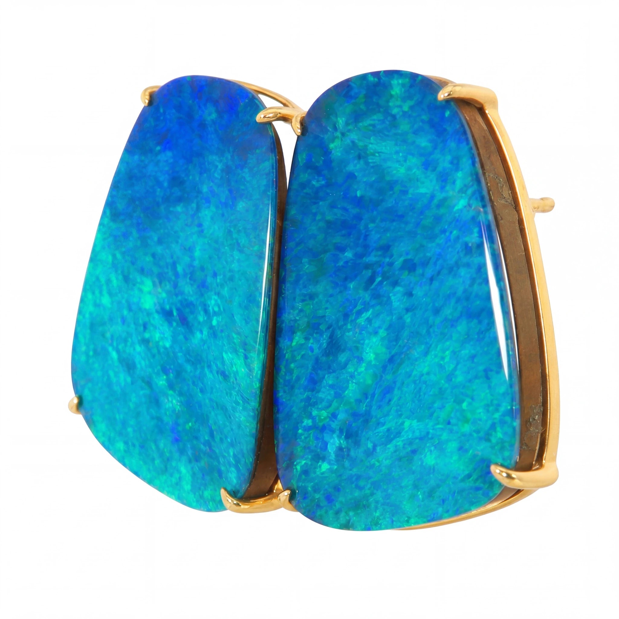 Australian Doublet Opal Earrings 21x17mm Gold Plated Sterling Silver - Australian Opal Cutters and Pearl Divers