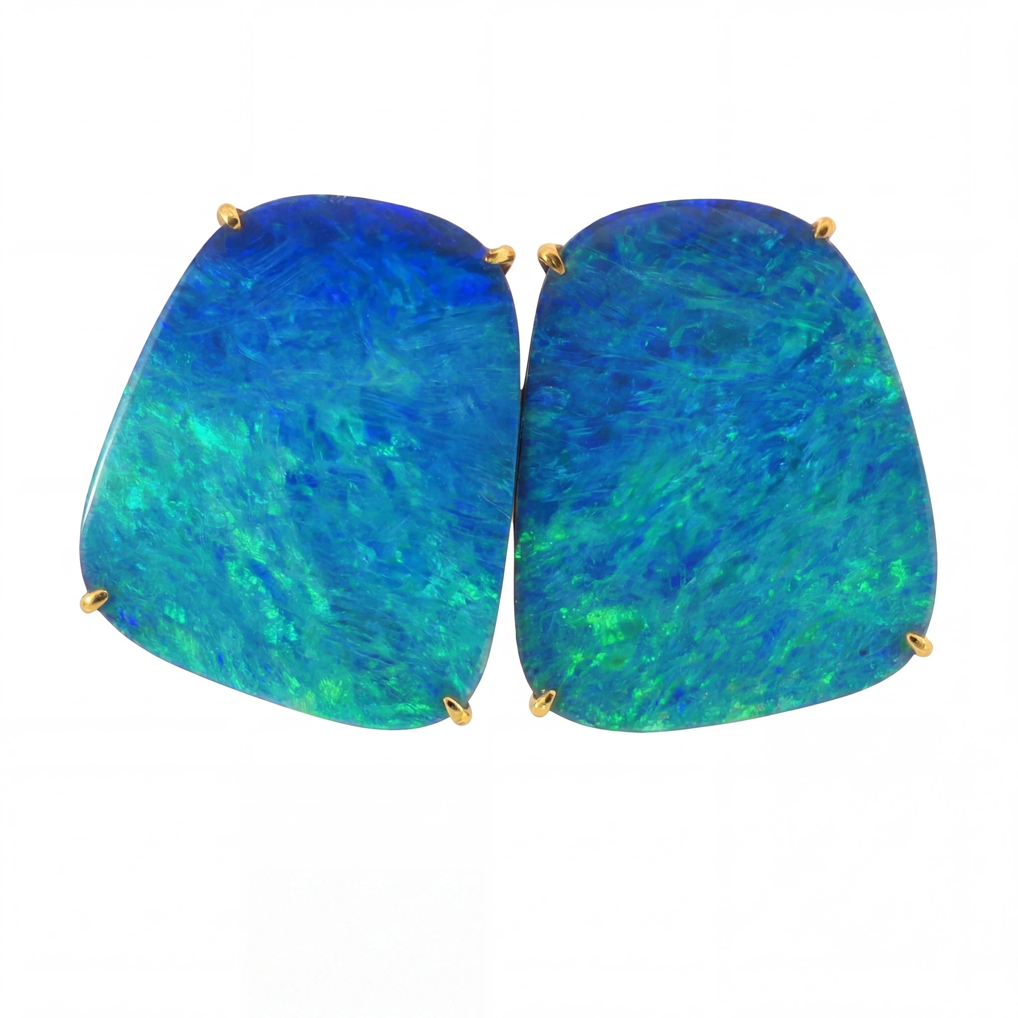 Australian Doublet Opal Earrings 21x17mm Gold Plated Sterling Silver - Australian Opal Cutters and Pearl Divers
