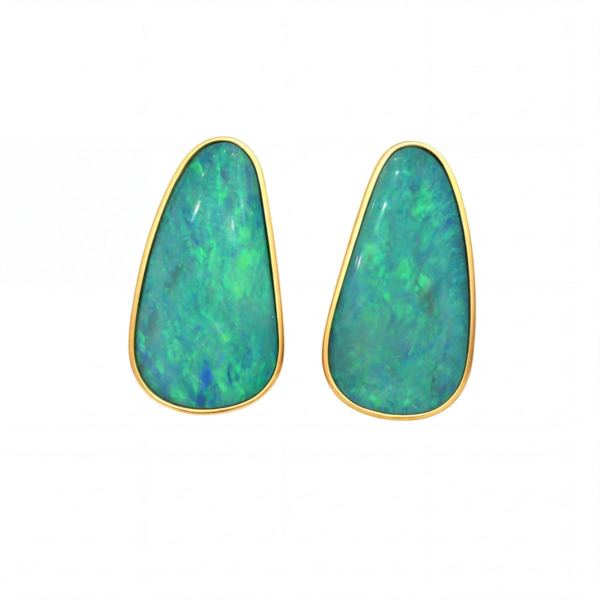 Australian Doublet Opal Earrings 25x15mm Green Blue Gold Plated Sterling Silver - Australian Opal Cutters and Pearl Divers