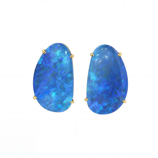 Australian Doublet Opal Earrings 23x14mm Deep Blue Gold Plated Sterling Silver - Australian Opal Cutters and Pearl Divers