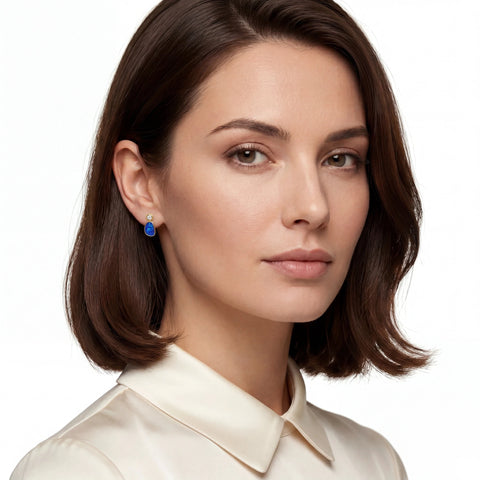Australian Doublet Opal Earrings 14x9mm Deep Blue Gold Plated with Cubic Zirconia - Australian Opal Cutters and Pearl Divers