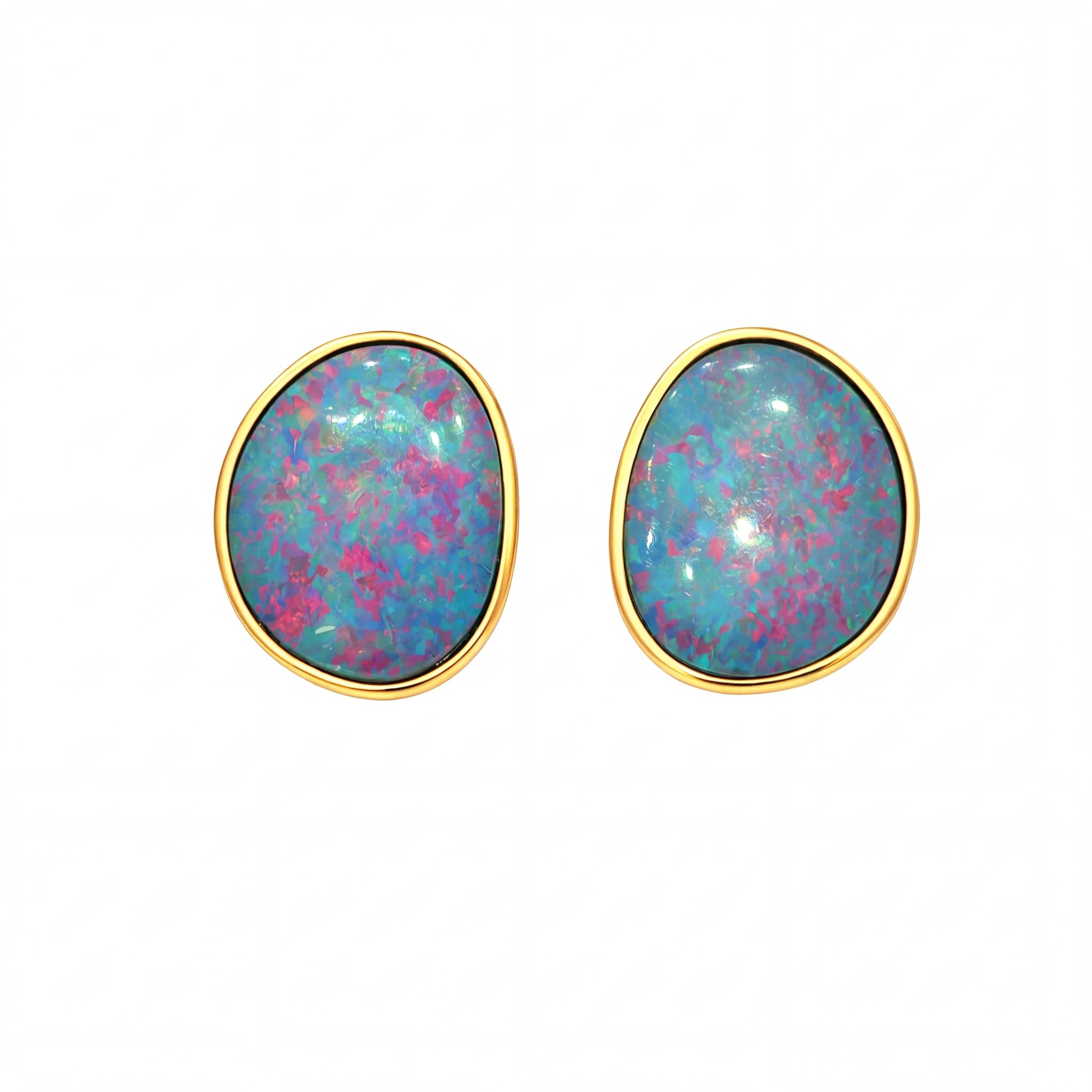Australian Doublet Opal Earrings Pink Green Blue Gold Plated Sterling Silver - Australian Opal Cutters and Pearl Divers