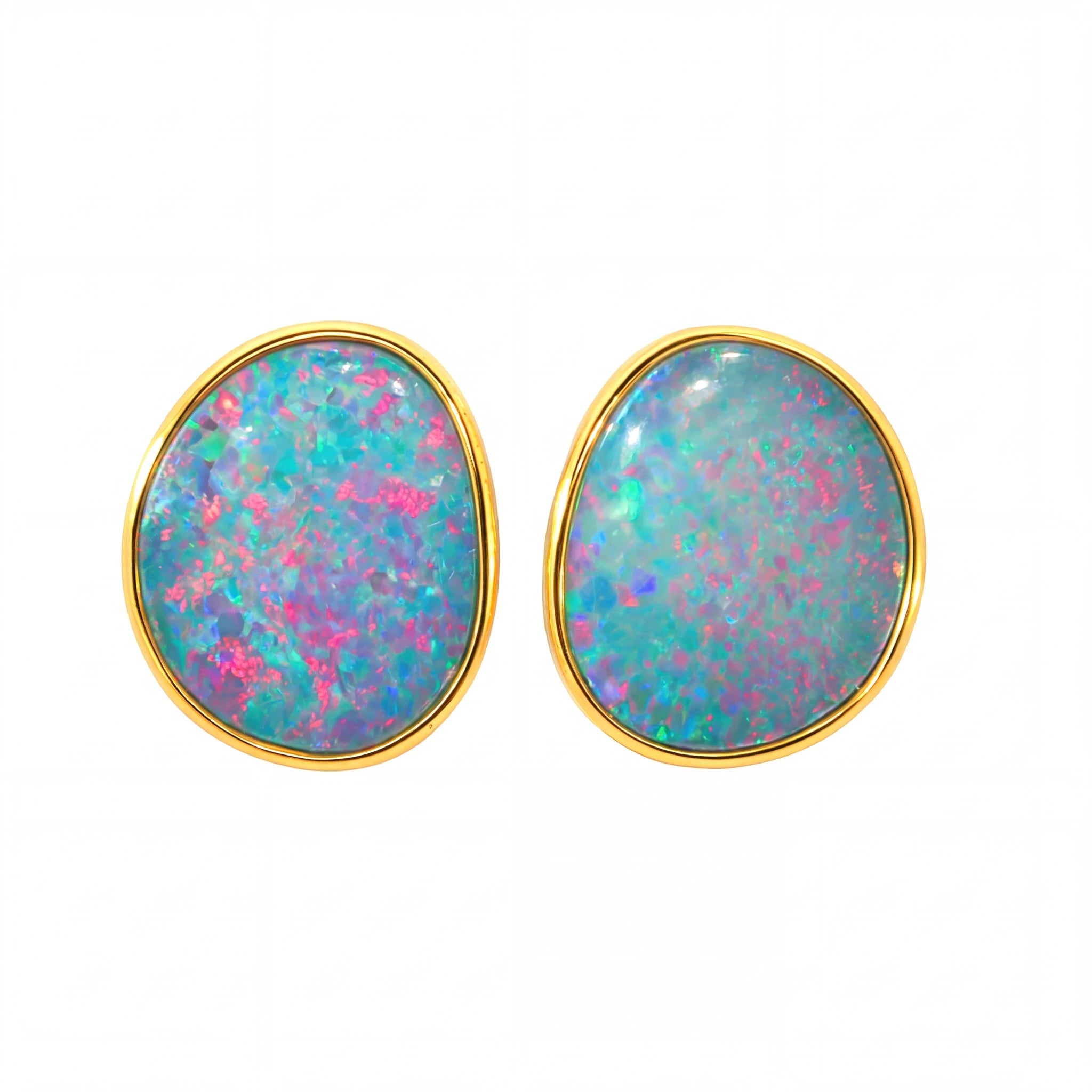 Australian Doublet Opal Earrings Pink Green Blue Gold Plated Sterling Silver - Australian Opal Cutters and Pearl Divers