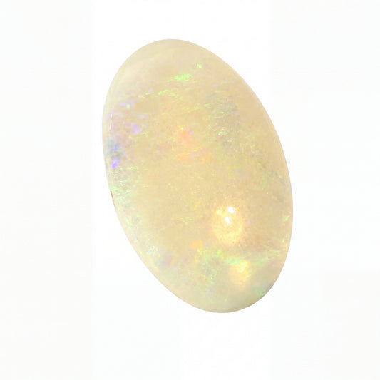 Opal stone with play of colours on a white background
