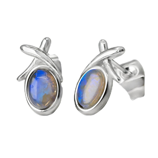 Dark Opal Earrings in Stainless Steel - Green and Blue - Australian Opal Cutters and Pearl Divers