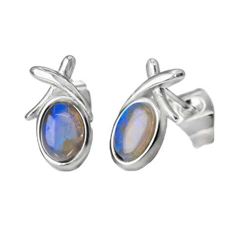 Dark Opal Earrings in Stainless Steel - Green and Blue - Australian Opal Cutters and Pearl Divers