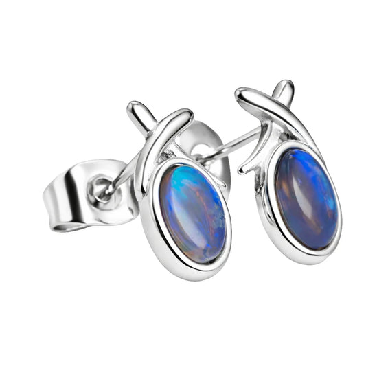 Dark Opal Earrings in Stainless Steel - Green and Blue - Australian Opal Cutters and Pearl Divers