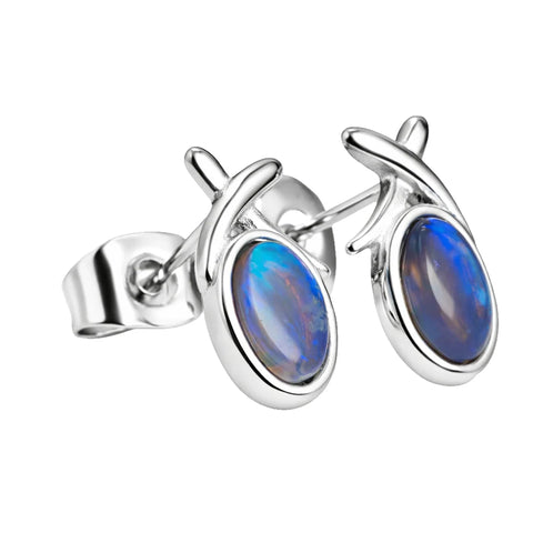 Dark Opal Earrings in Stainless Steel - Green and Blue - Australian Opal Cutters and Pearl Divers