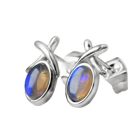 Dark Opal Earrings in Stainless Steel - Green and Blue - Australian Opal Cutters and Pearl Divers