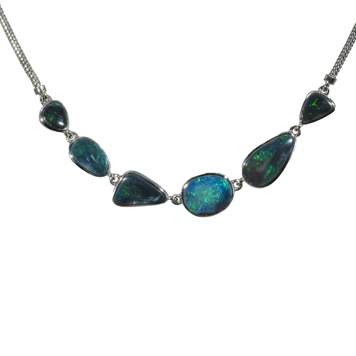 Black Opal Necklace in 925 Sterling Silver - Green-Blue
