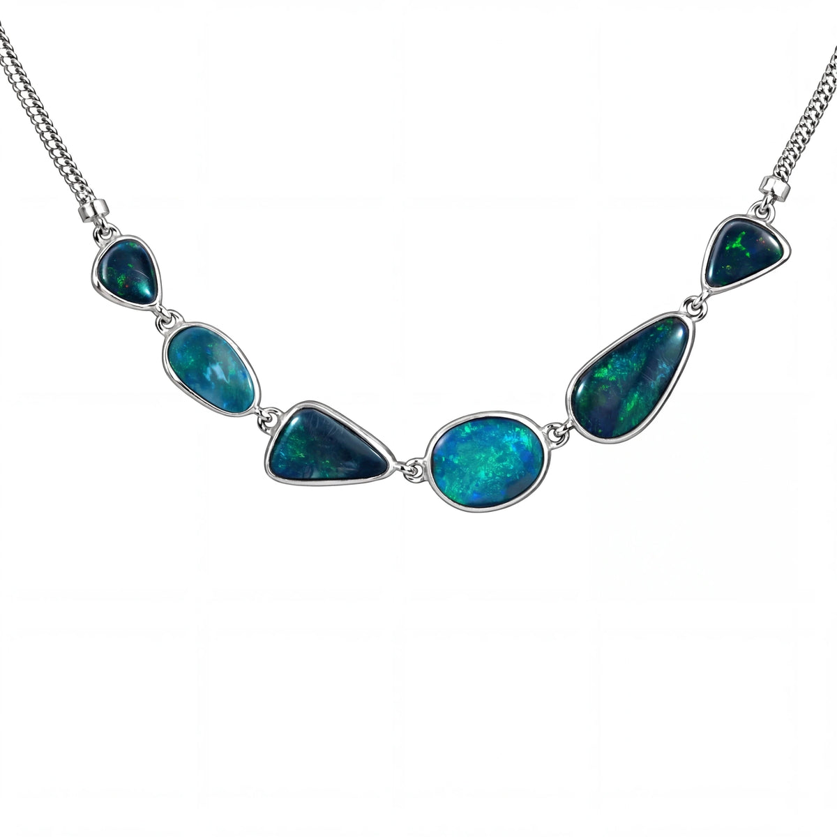 Black Opal Necklace In 925 Sterling Silver - Green-Blue - Australian Opal Cutters and Pearl Divers