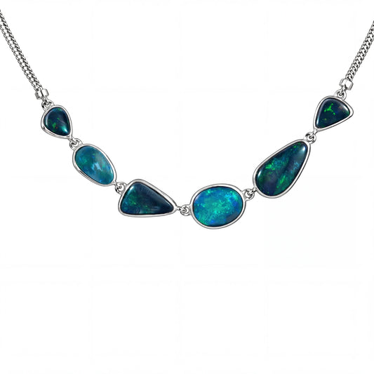 Black Opal Necklace In 925 Sterling Silver - Green-Blue - Australian Opal Cutters and Pearl Divers