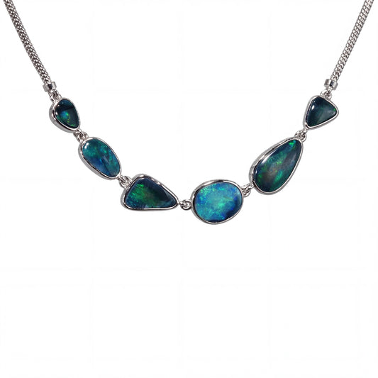 Black Opal Necklace In 925 Sterling Silver - Green-Blue - Australian Opal Cutters and Pearl Divers