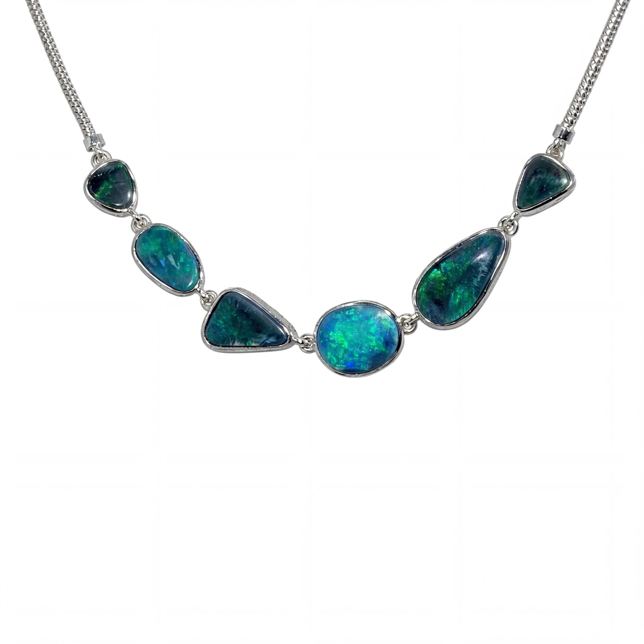 Black Opal Necklace In 925 Sterling Silver - Green-Blue - Australian Opal Cutters and Pearl Divers