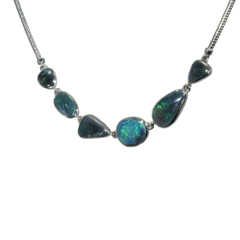 Black Opal Necklace in 925 Sterling Silver - Green-Blue