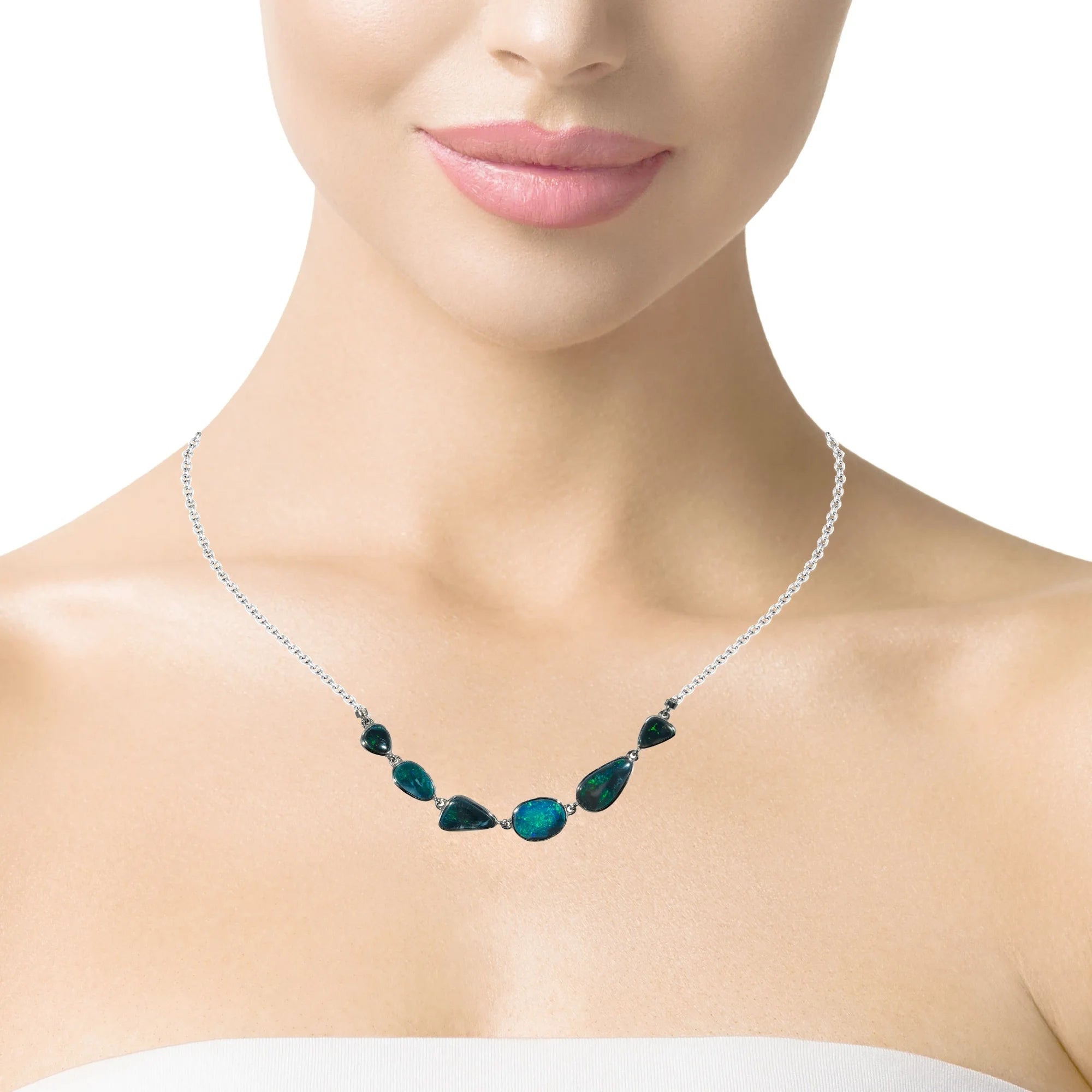 Black Opal Necklace in 925 Sterling Silver - Green-Blue