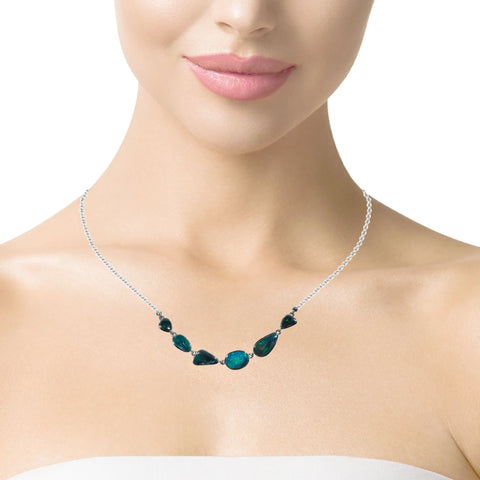 Black Opal Necklace in 925 Sterling Silver - Green-Blue