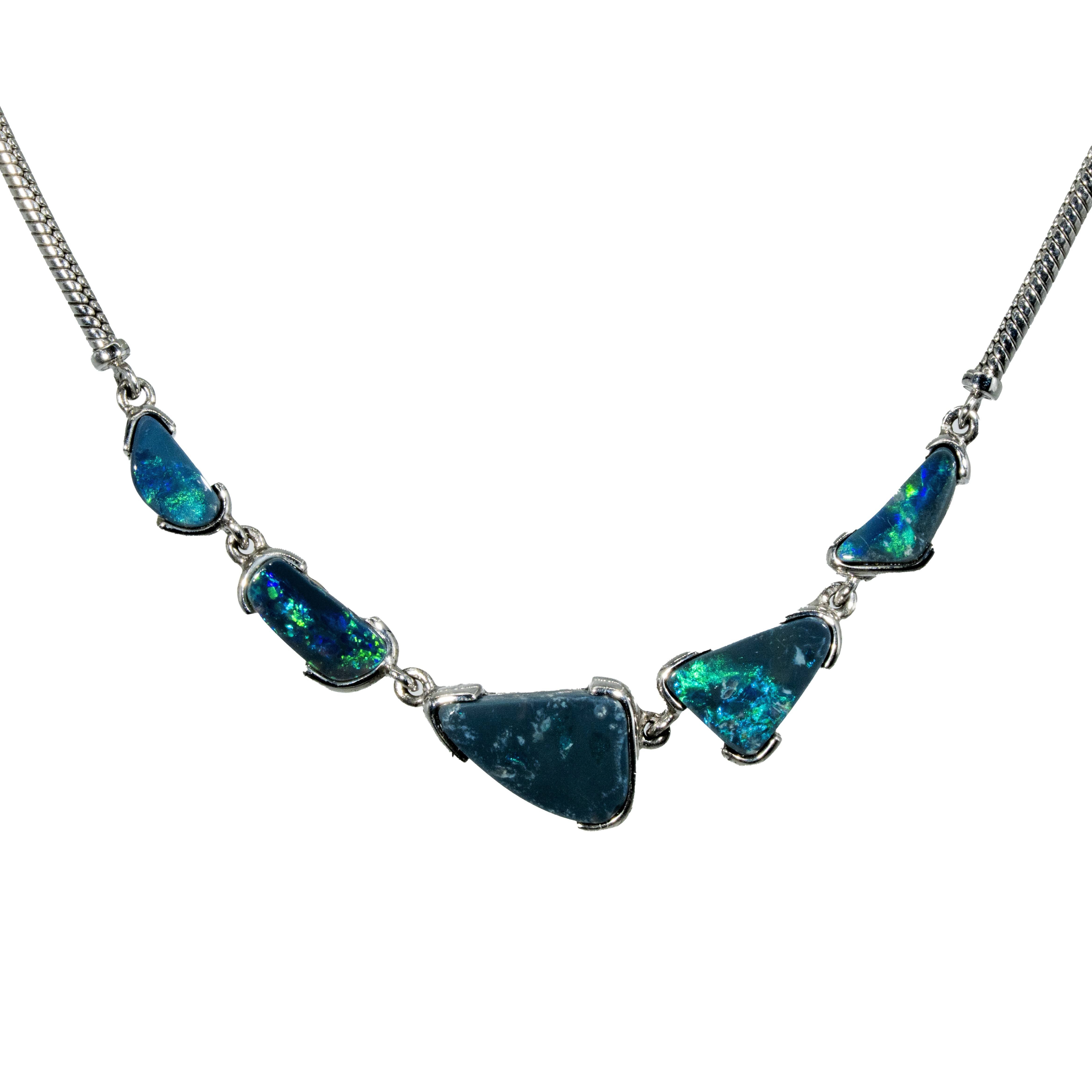 Black Opal Necklace in 925 Sterling Silver - Green-Blue