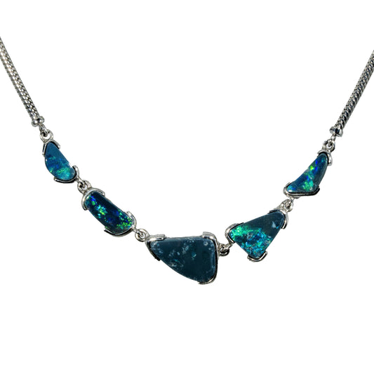 Black Opal Necklace in 925 Sterling Silver - Green-Blue