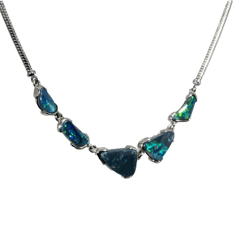 Black Opal Necklace in 925 Sterling Silver - Green-Blue
