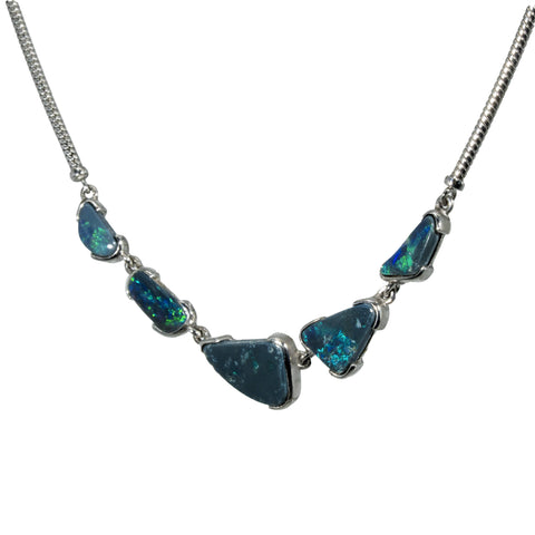 Black Opal Necklace in 925 Sterling Silver - Green-Blue