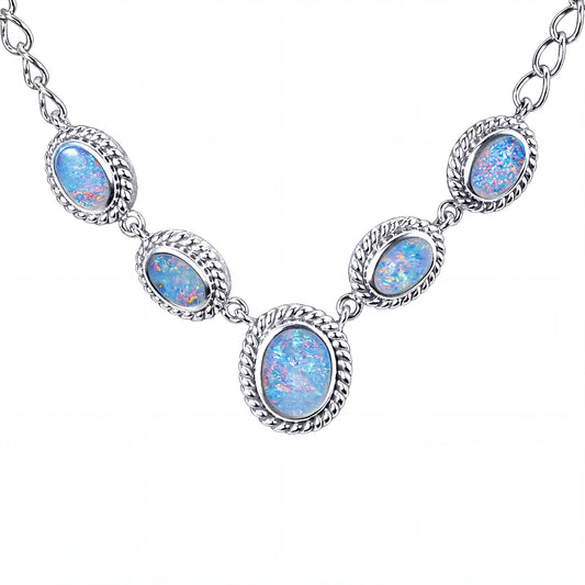 Doublet Opal Necklace in 925 Sterling Silver - Green-Blue