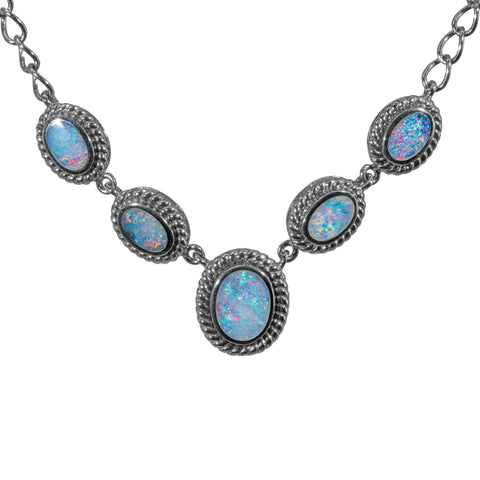 Doublet Opal Necklace in 925 Sterling Silver - Green-Blue