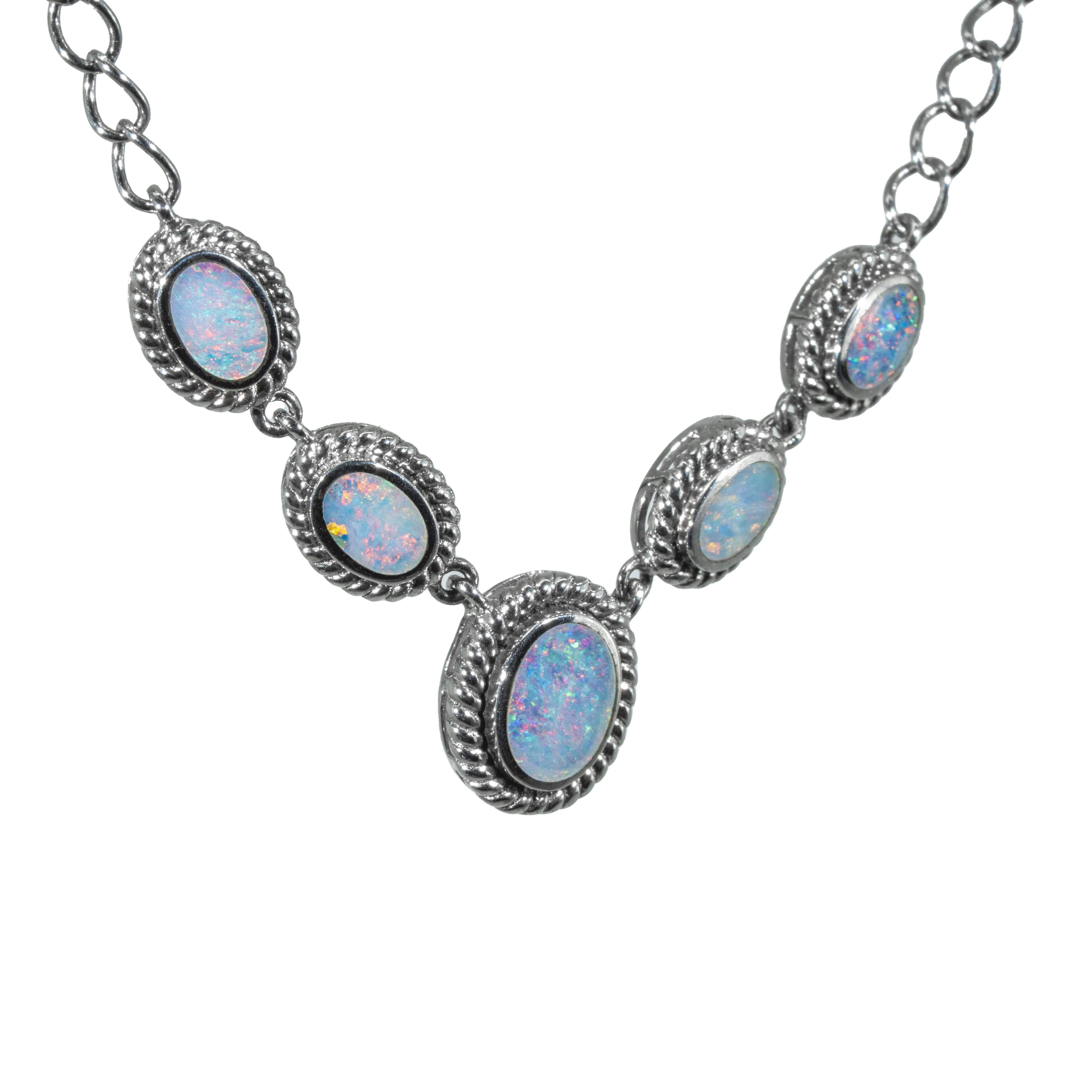 Doublet Opal Necklace in 925 Sterling Silver - Green-Blue