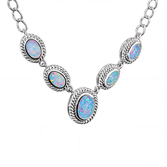 Doublet Opal Necklace in 925 Sterling Silver - Green-Blue