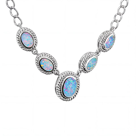 Doublet Opal Necklace in 925 Sterling Silver - Green-Blue