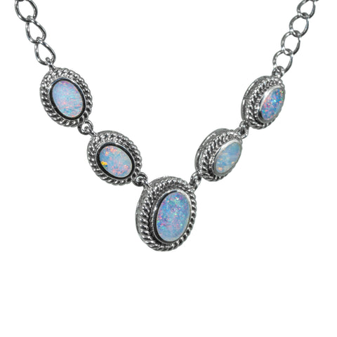 Doublet Opal Necklace in 925 Sterling Silver - Green-Blue
