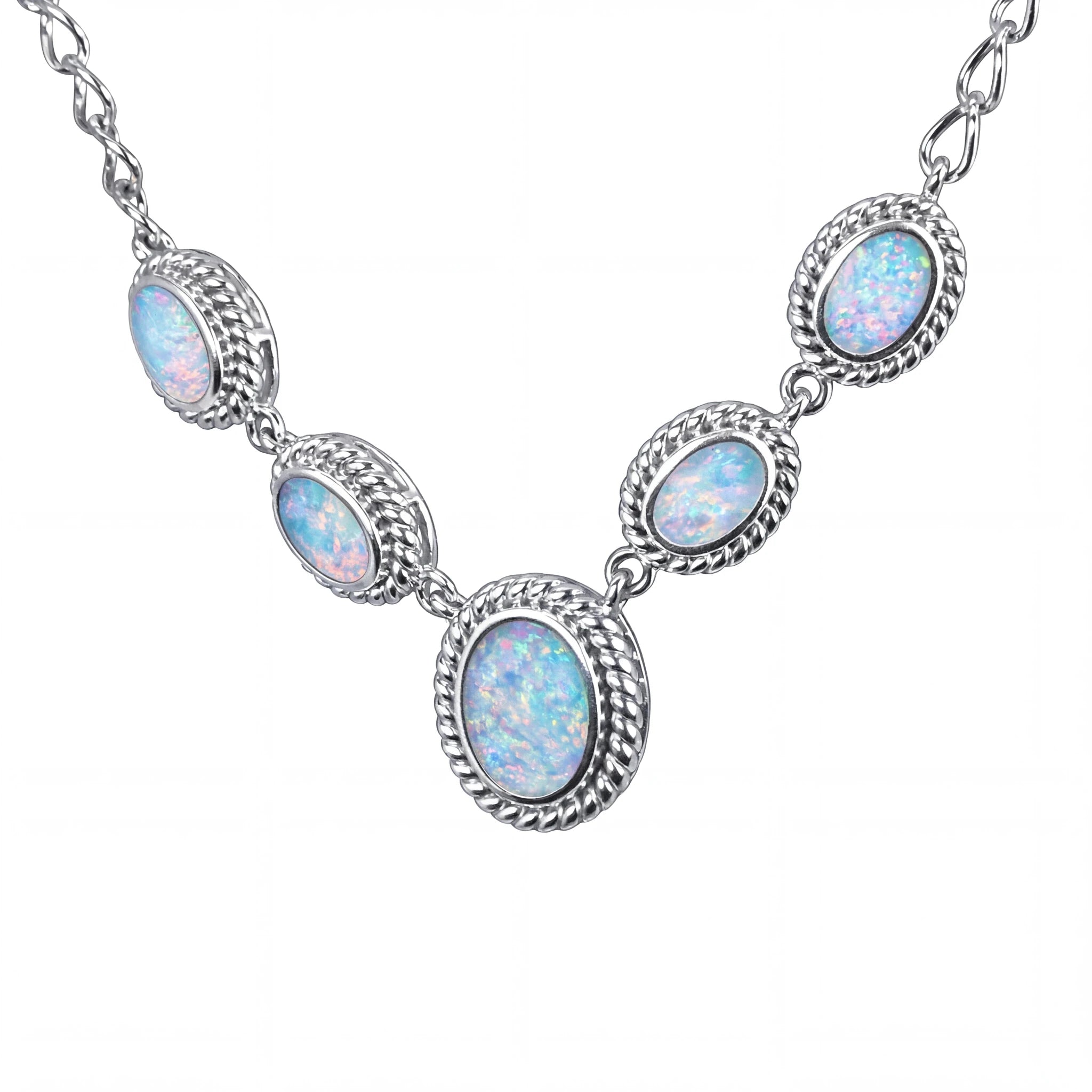 Doublet Opal Necklace in 925 Sterling Silver - Green-Blue - Australian Opal Cutters and Pearl Divers