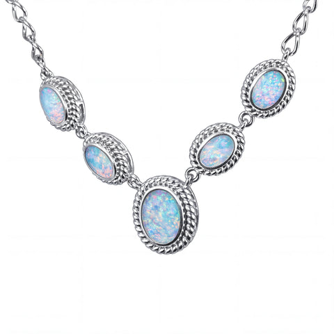 Doublet Opal Necklace in 925 Sterling Silver - Green-Blue