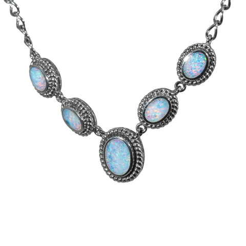 Doublet Opal Necklace in 925 Sterling Silver - Green-Blue