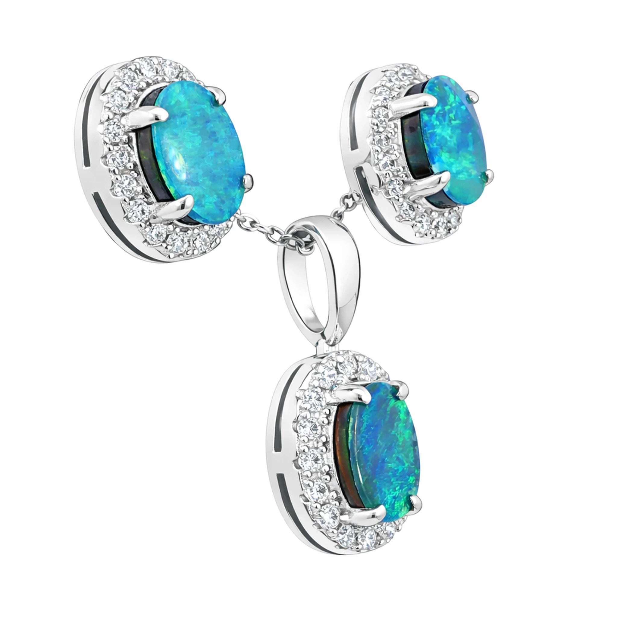 Doublet Opal Pendant and Earrings Combo Set in 925 Sterling Silver - Green and Blue - Australian Opal Cutters and Pearl Divers