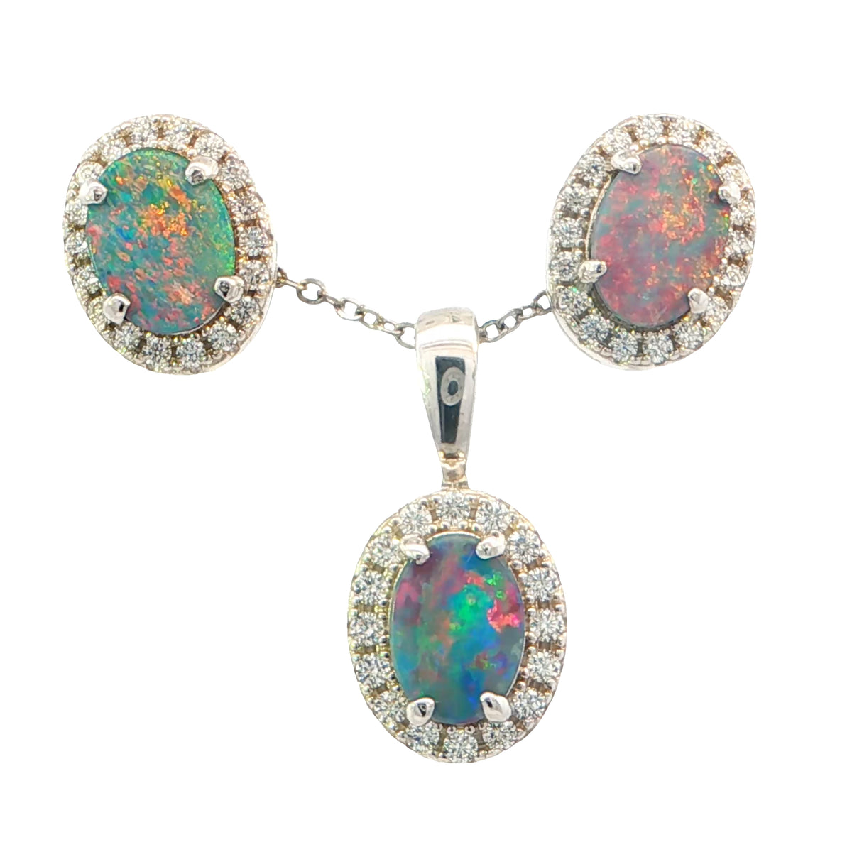 Doublet Opal Pendant and Earrings Combo Set in 925 Sterling Silver - Multicolour