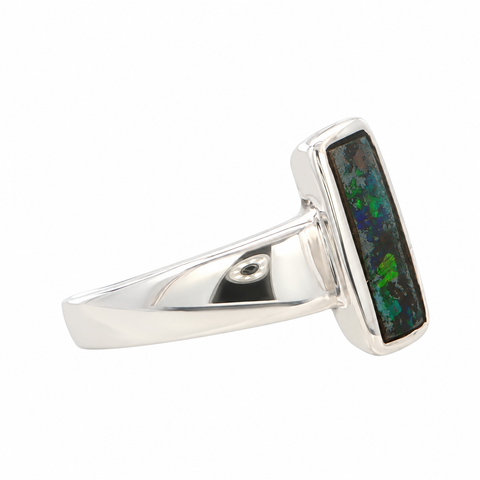 Boulder Opal Ring set in 925 Sterling Silver - Green-Blue