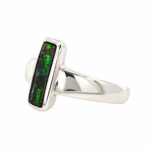 Boulder Opal Ring set in 925 Sterling Silver - Green-Blue