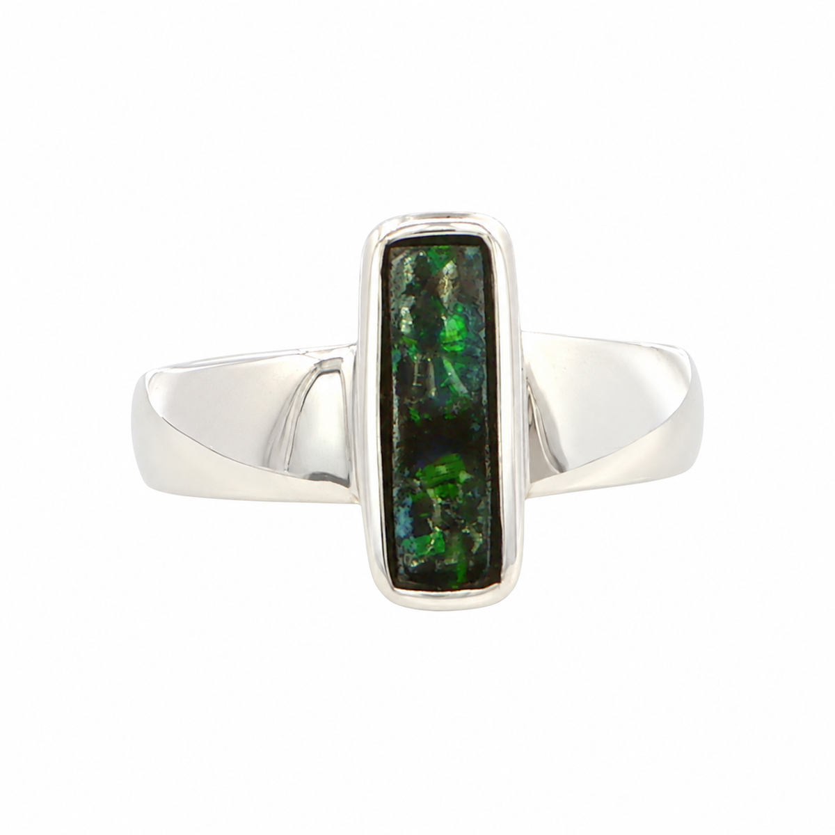 Boulder Opal Ring set in 925 Sterling Silver - Green-Blue