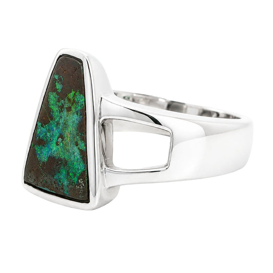 Boulder Opal Ring set in 925 Sterling Silver - Green-Blue - Australian Opal Cutters and Pearl Divers