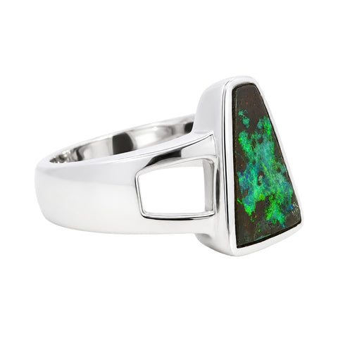 Boulder Opal Ring set in 925 Sterling Silver - Green-Blue