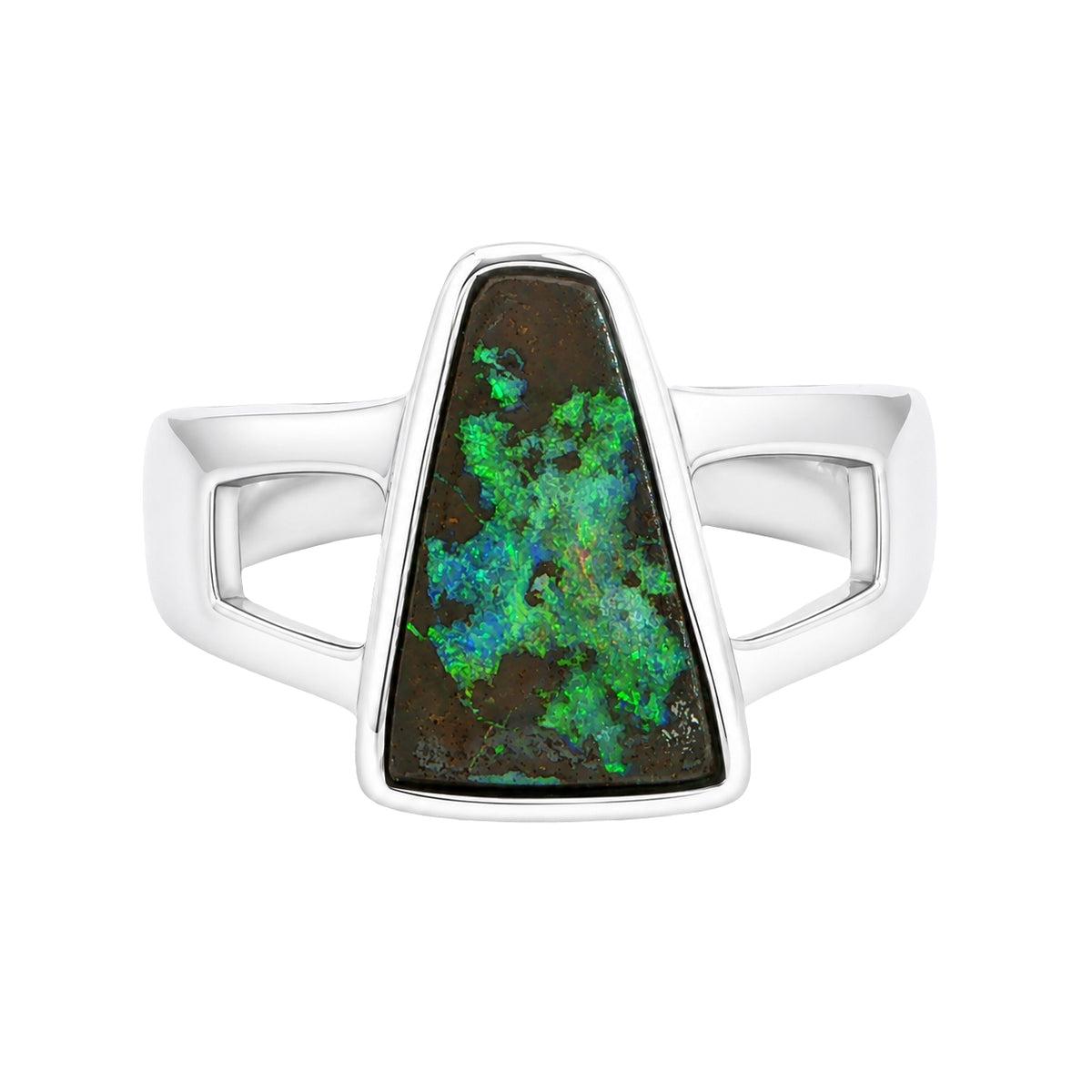 Boulder Opal Ring set in 925 Sterling Silver - Green-Blue