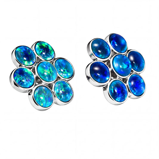Triplet Opal Earrings in 925 Sterling Silver - Green-Blue - Australian Opal Cutters and Pearl Divers