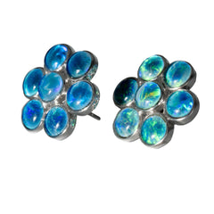 Triplet Opal Earrings in 925 Sterling Silver - Green-Blue