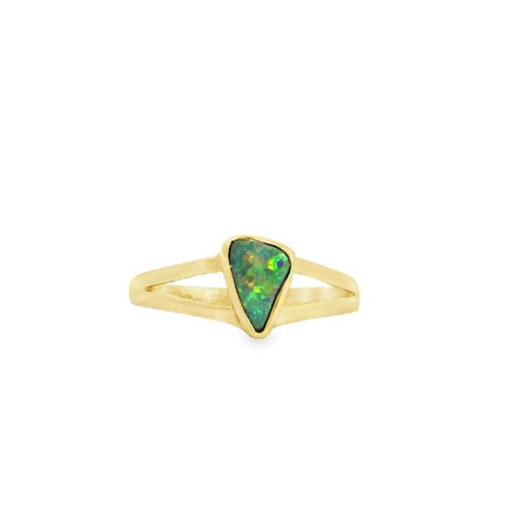 Australian Opal Black Ring Set in 14K Yellow Gold